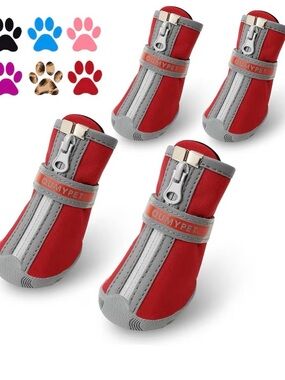 OUMYPET Red Reflective Dog Boots - Waterproof Non-Slip Paw Protectors